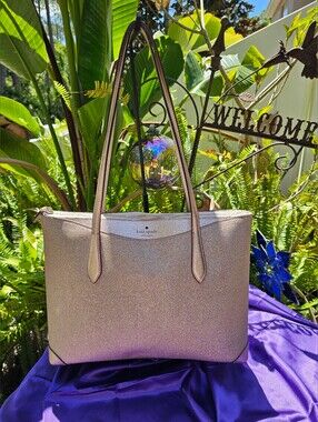 Kate Spade Shimmer Rose Gold Glitter Zip Top Tote Bag